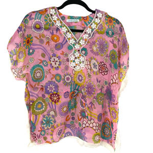 CINDI GINDI PIN FLORAL SHIRT WITH BEADED DETAILS